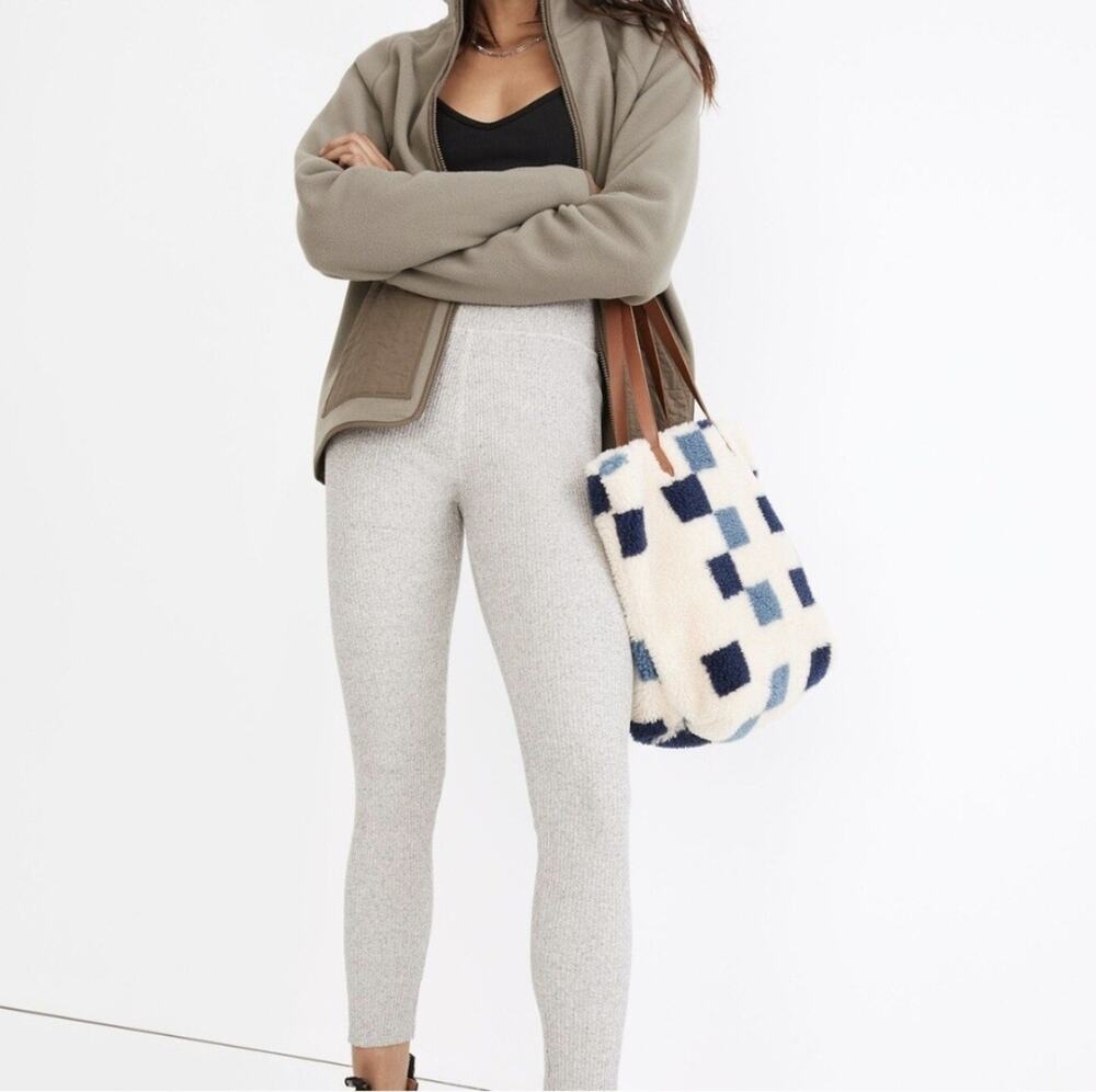 Madewell MWL Womens High-Waisted Ribbed Grey Cozy Warm Leggings, Size Large